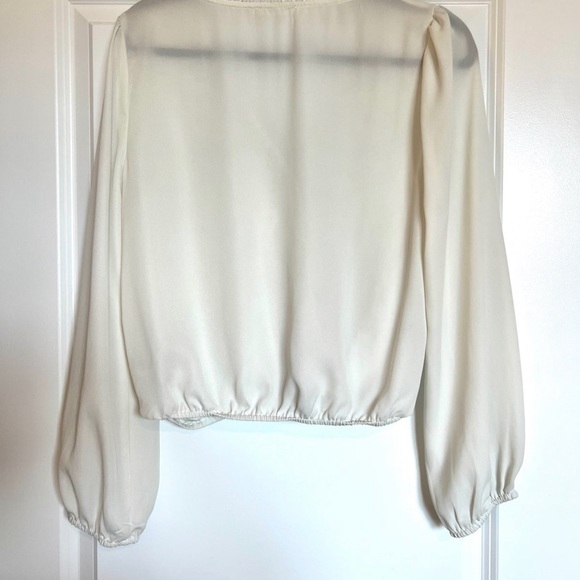 Francesca’s Long Sleeve Lace Wrap Top, White Ivory - Picture 4 of 5